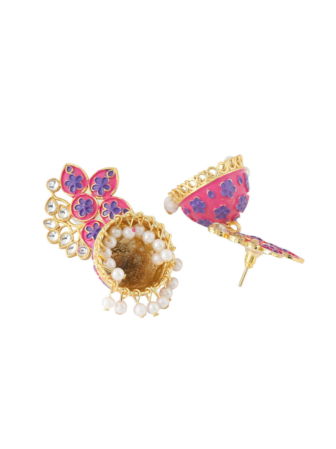 NVR Women Pink Dome Shaped Jhumka Earrings