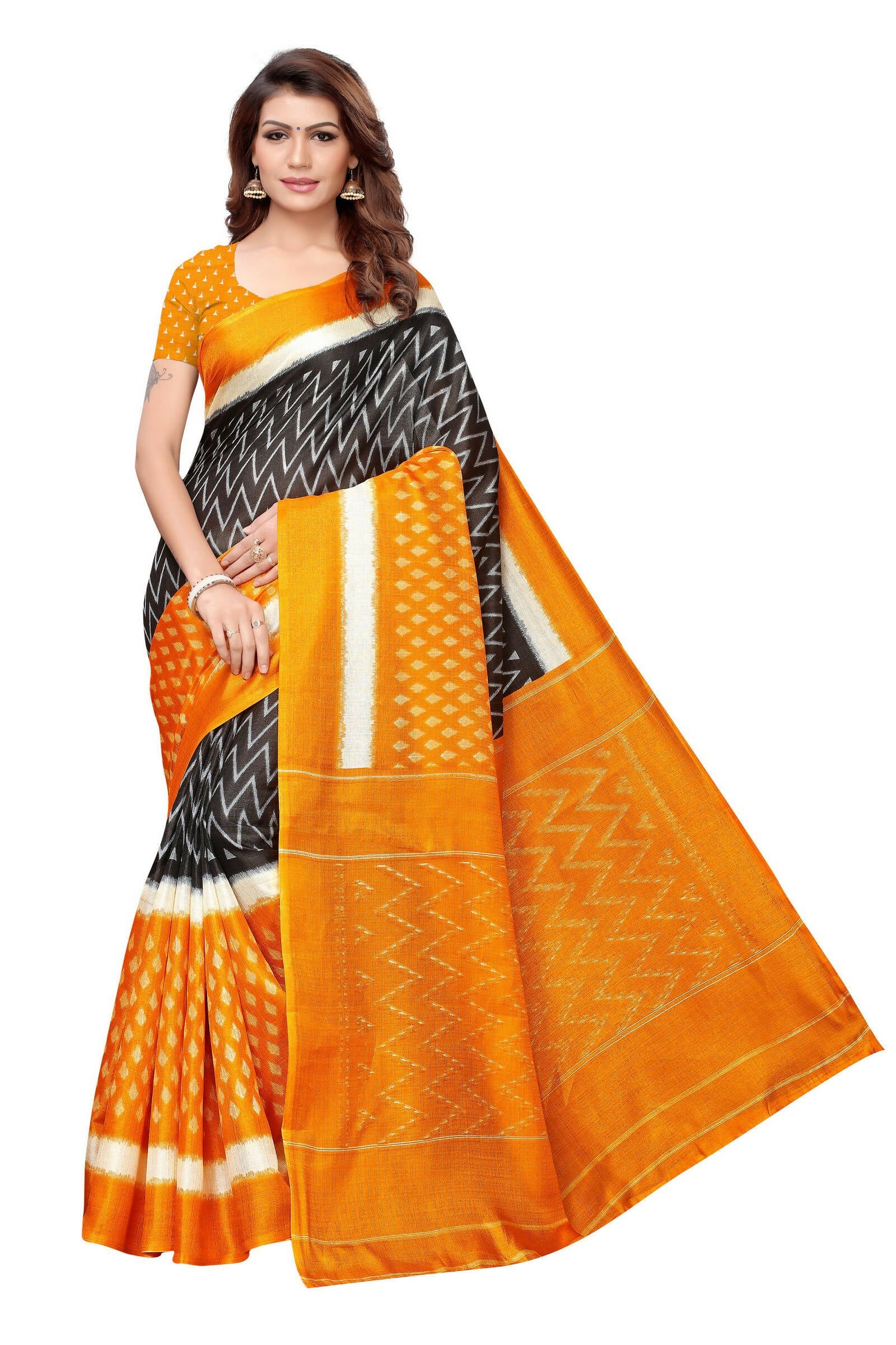 Vamika Mustard Kalamkari With Jhalar Khadi Silk Saree
