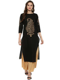 Ahalyaa Black Chanderi Gold Print Kurta