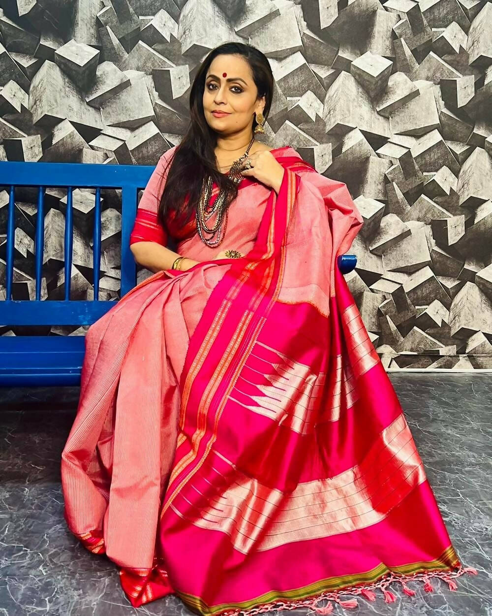 Very Much Indian Handloom Cotton Viscose Ilkal Saree Pink