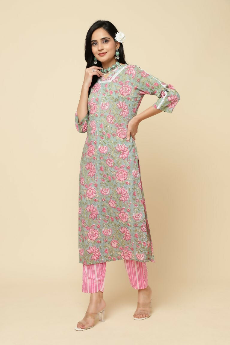 Designer Stylish Pink Cotton Blend Stitched Suit With Dupatta - Tanisha