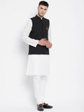 Even Apparels Black Pure Cotton White Kurta Sets With Eid Insignia Jackets PW668