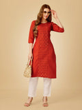 Jyoti Fashion Women's Rust Cotton Blend Embroidered Kurta Pant Set