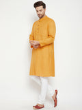 Even Apparels Yellow Viscose Men's Long Kurta With Band Collar