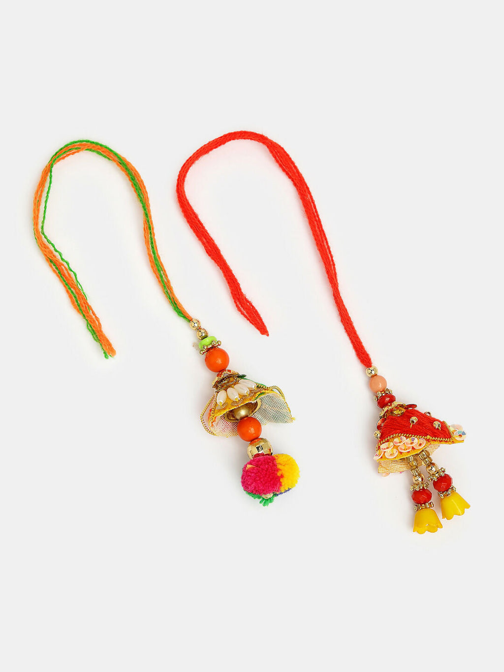 NVR Women Set of 2 Red Beaded Lumba Rakhi With Roli Chawal