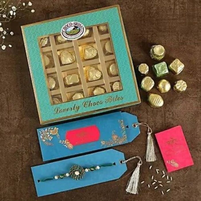 Premium Beads Rakhi & Box of Choco Swiss