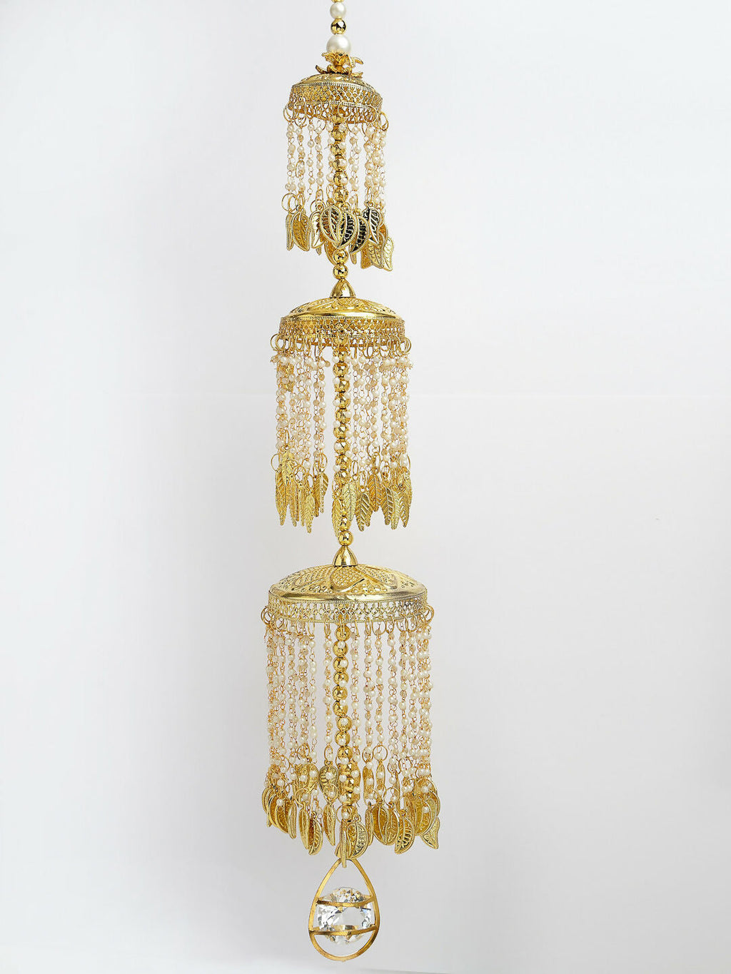 NVR Women's Pack Of 2 Gold-Polished & White Pearl Beaded Bridal Layered Heavy Kaleera Sets