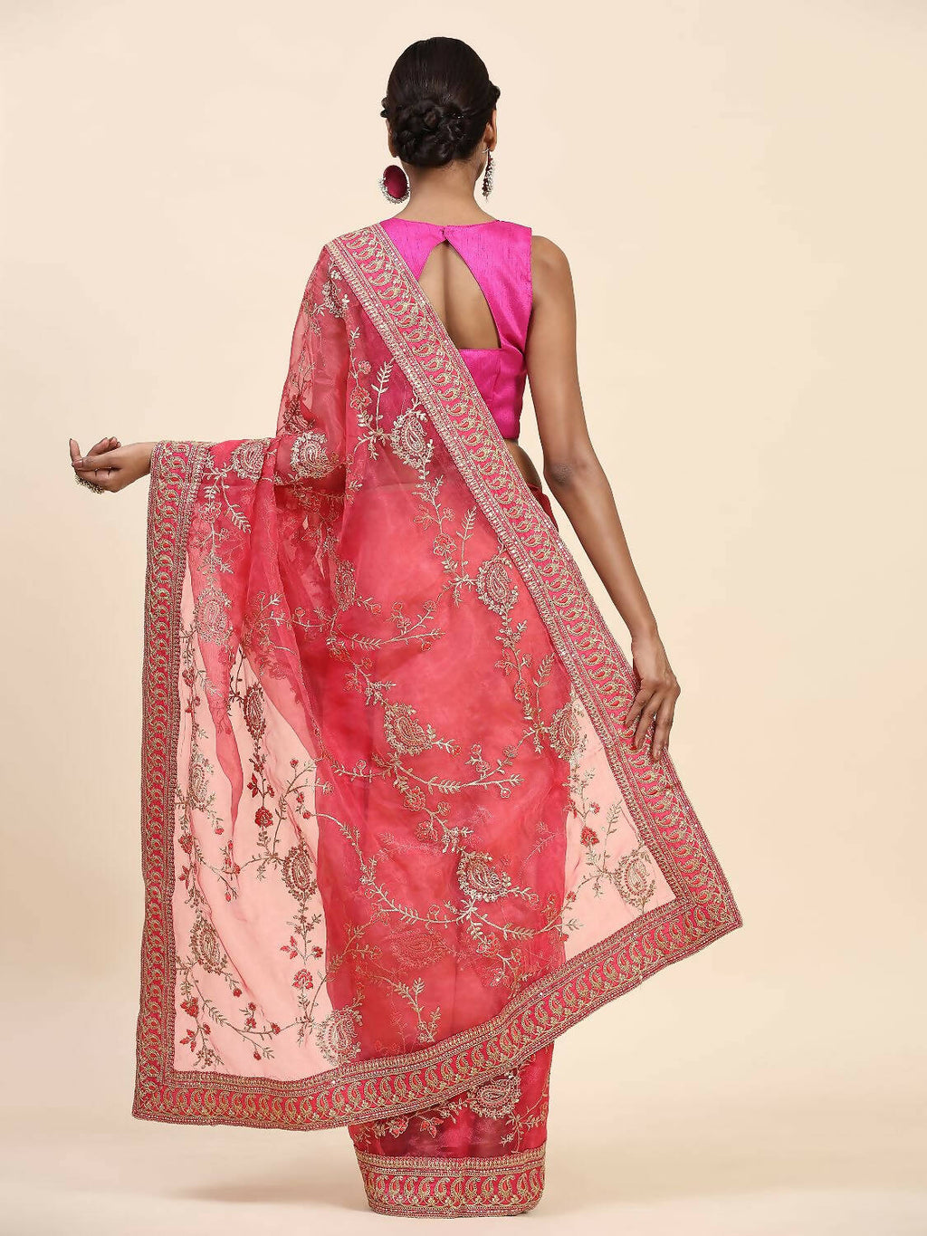 Vamsee Pink Organza Saree