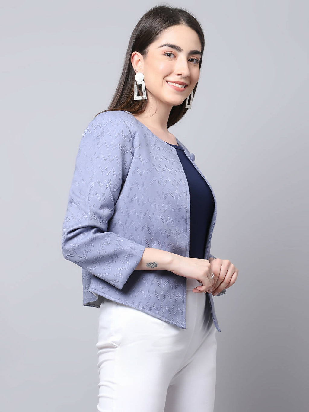 Even Apparels Grey 100% Viscose Open Front Statement Women's Jacket