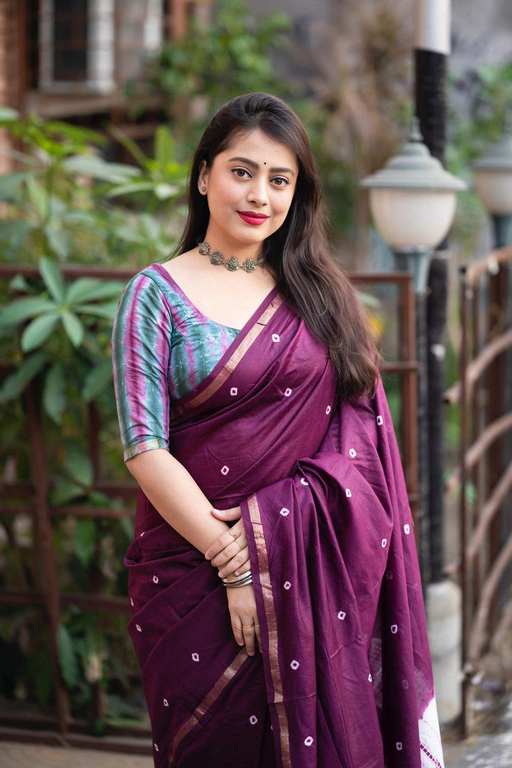 Purple Chanderi Cotton Block Print Saree with Unstitched Blouse - Hiral Fashion