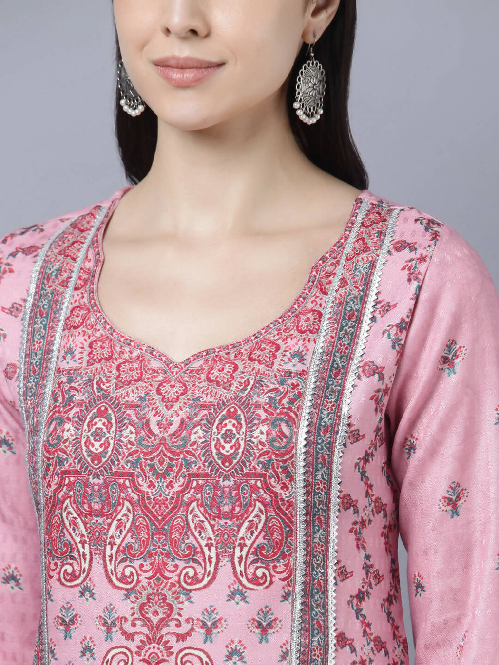 Myshka Women Pink Red Ethnic Motifs Printed Kurta
