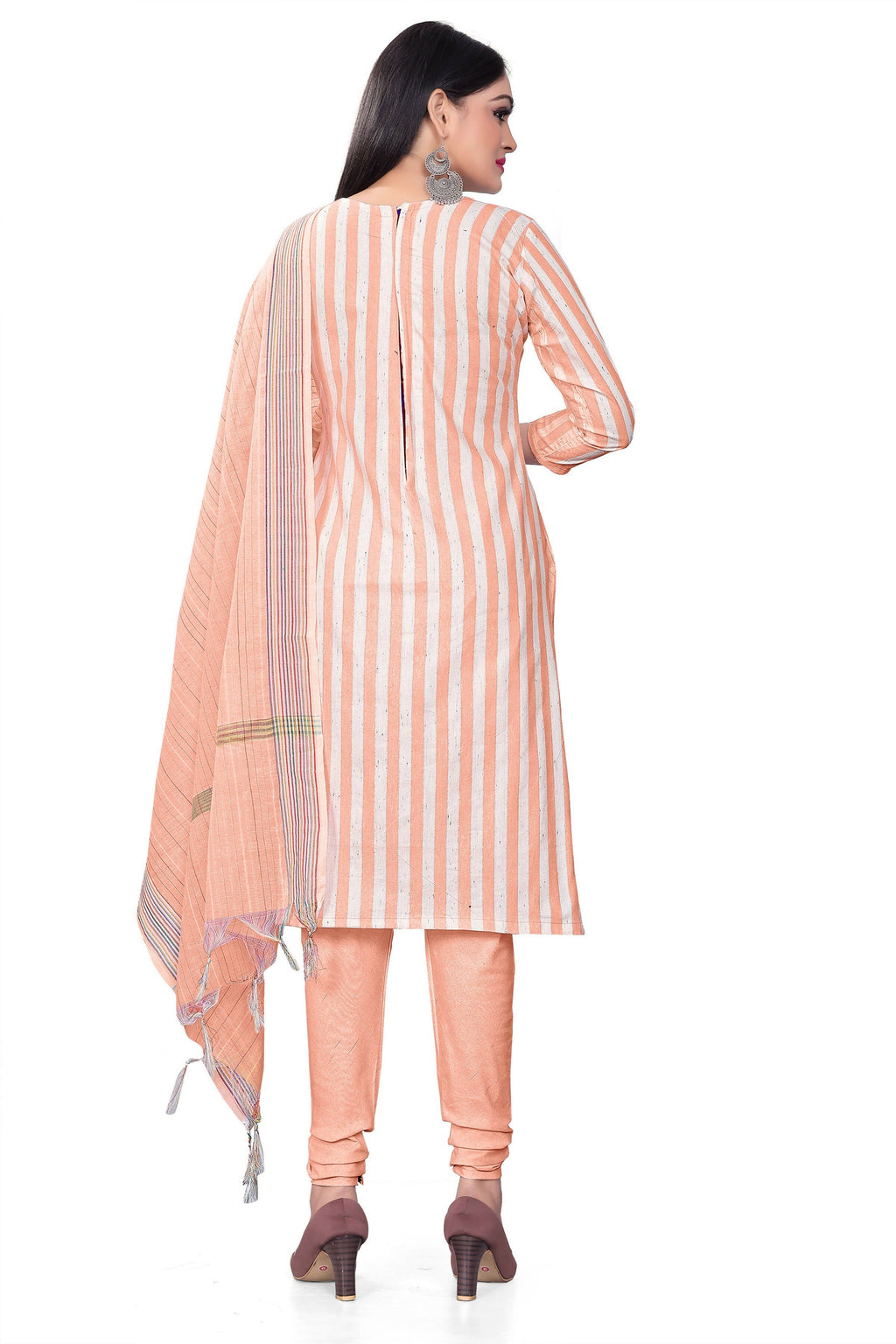 Peach Cotton Jacquard Woven Unstitched Dress Material - Amara