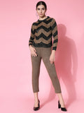 Women Black Acrylic Stripe & Solid Winter Co-Ord Set - Wool Trees