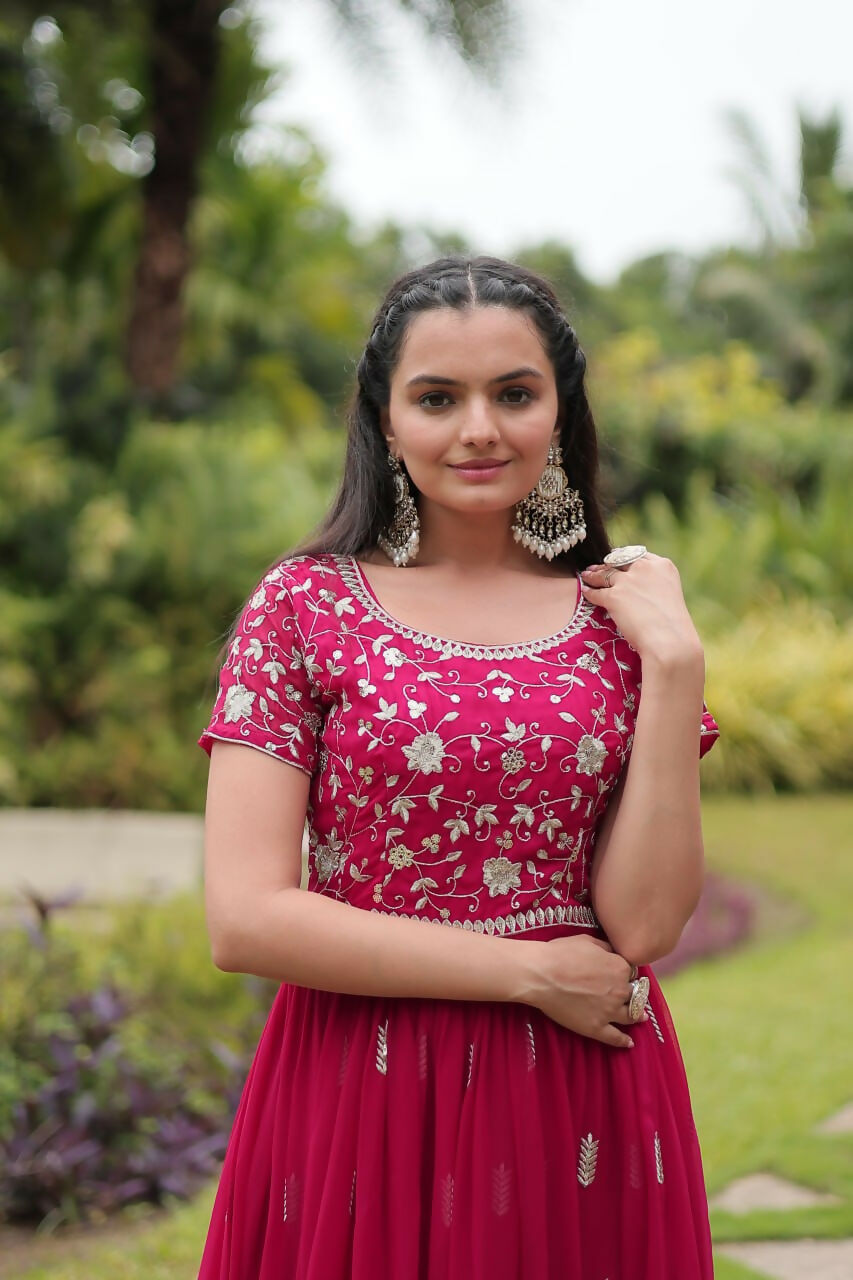 Vastranavya Premium Designer Faux Blooming with Embroidery Zari Sequins work Gown - Pink