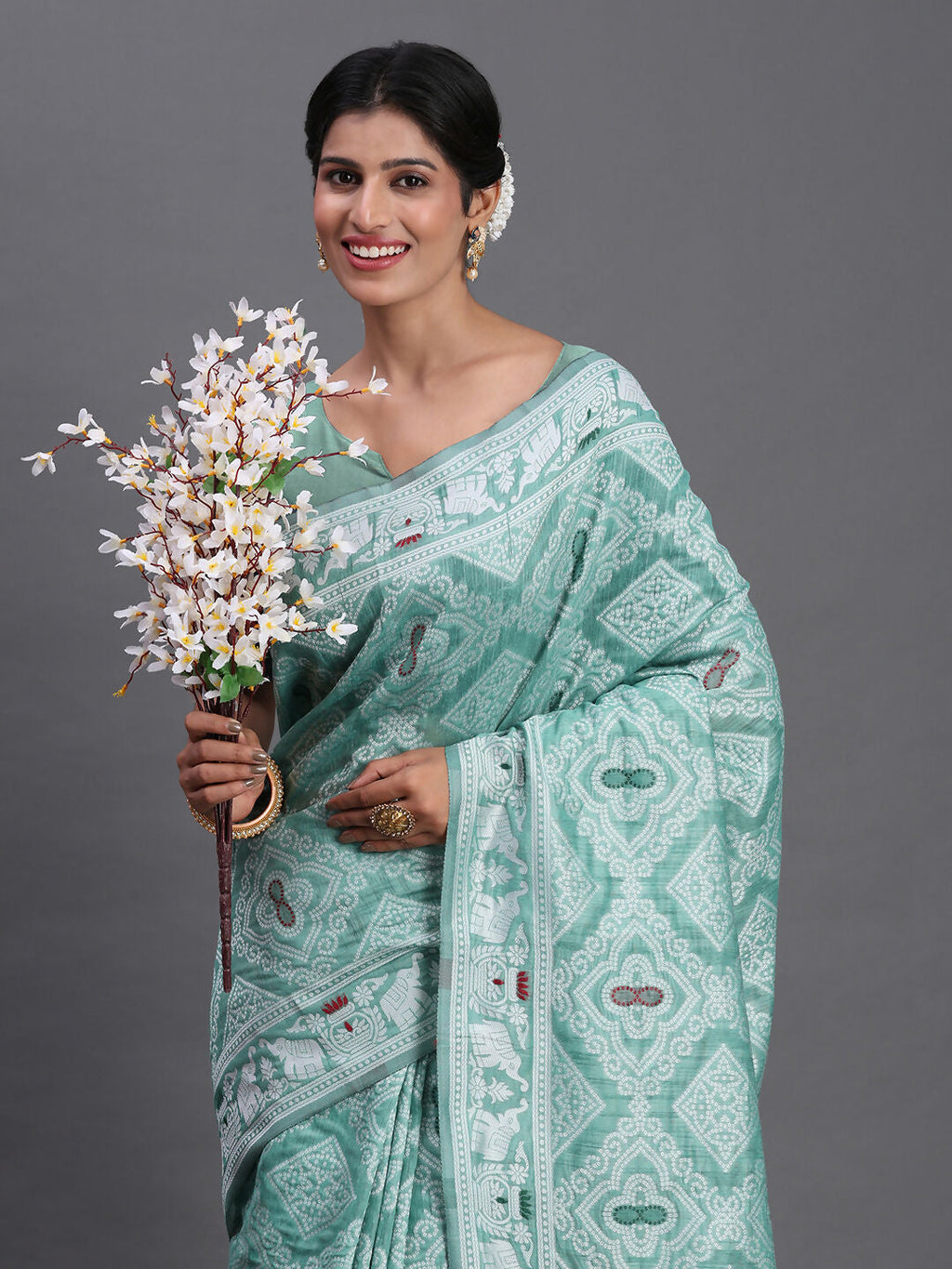 Shree Shyam Fashion Linen Cotton Sea Green Saree