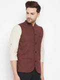 Even Apparels Maroon Merino Men Woven Nehru Jacket