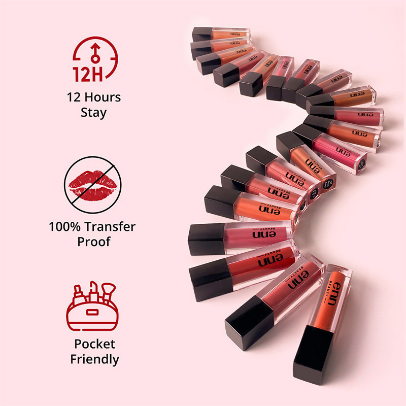 Enn Long-Lasting Liquid Lipstick With Ghee - Full Coverage & Transferproof - Sangria Red