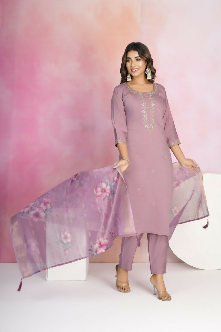 Ethnic Festive Wear Viscose Chanderi Purple Stitched Suit With Dupatta - Tanisha