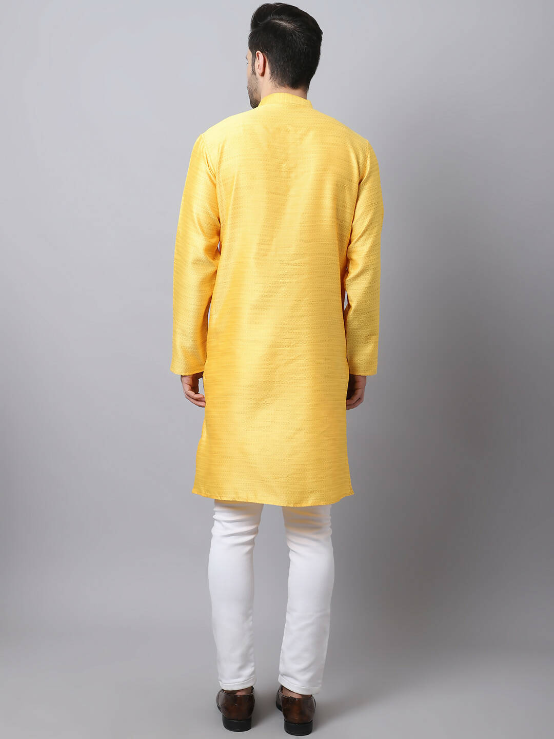 Even Apparels Yellow Pure Cotton Men's Kurta With Band Collar (SLK1187)
