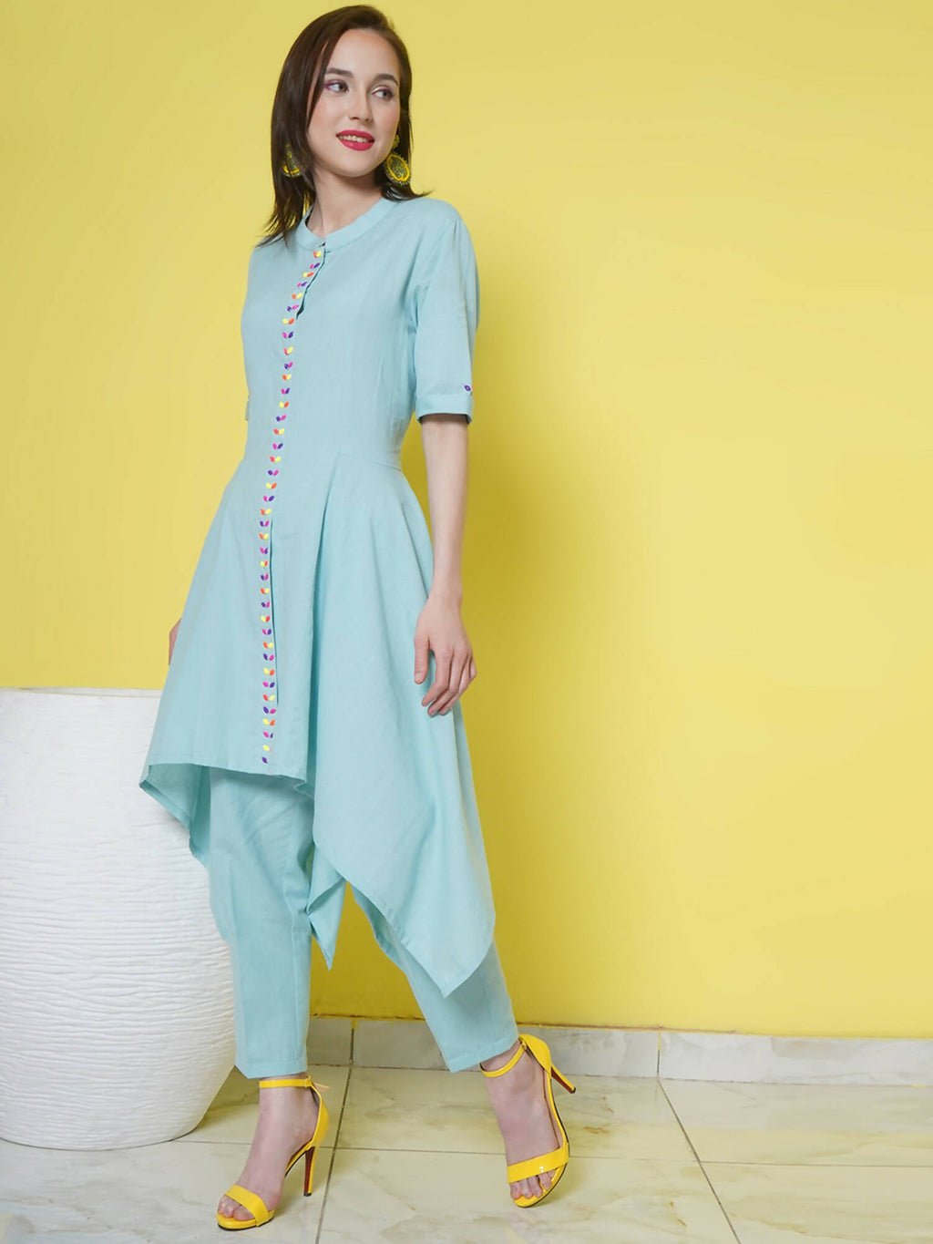Women Republic Light Blue Cotton Kurta Set