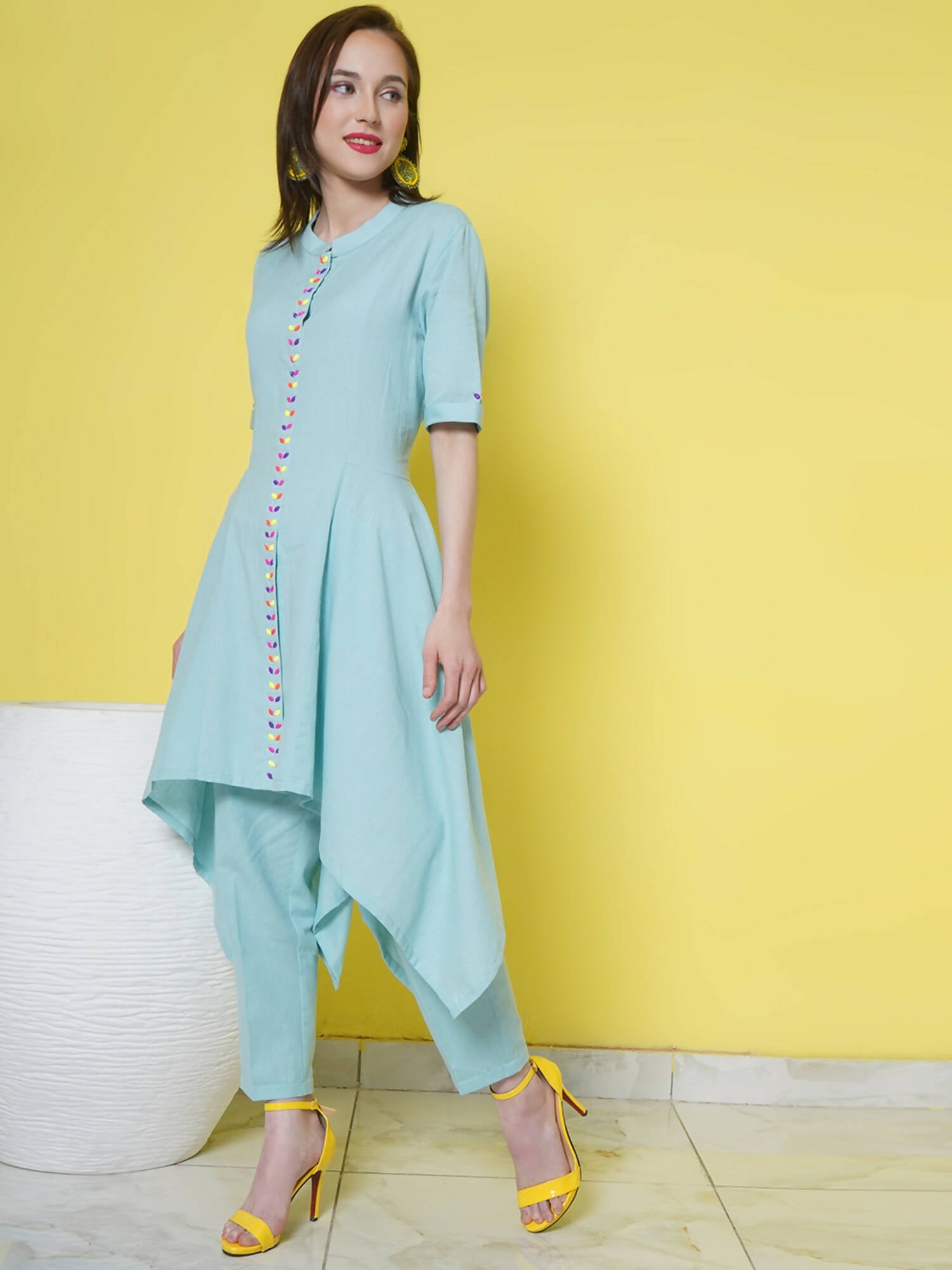 Women Republic Light Blue Cotton Kurta Set