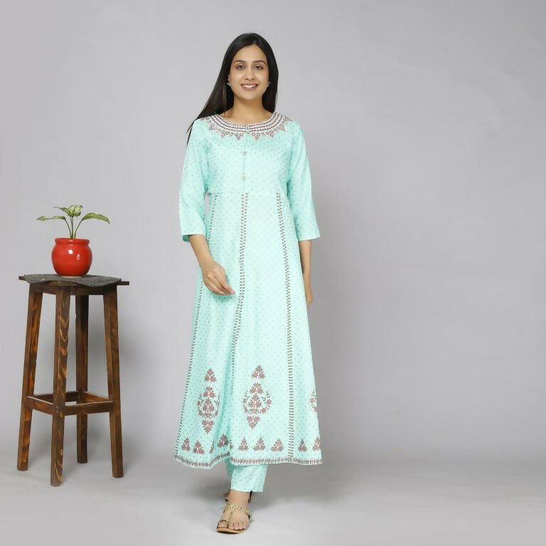 Alvano Women's Stylish Rayon Anarkali Kurta with Pant and Dupatta set Casual wear, Partywear, Wedding