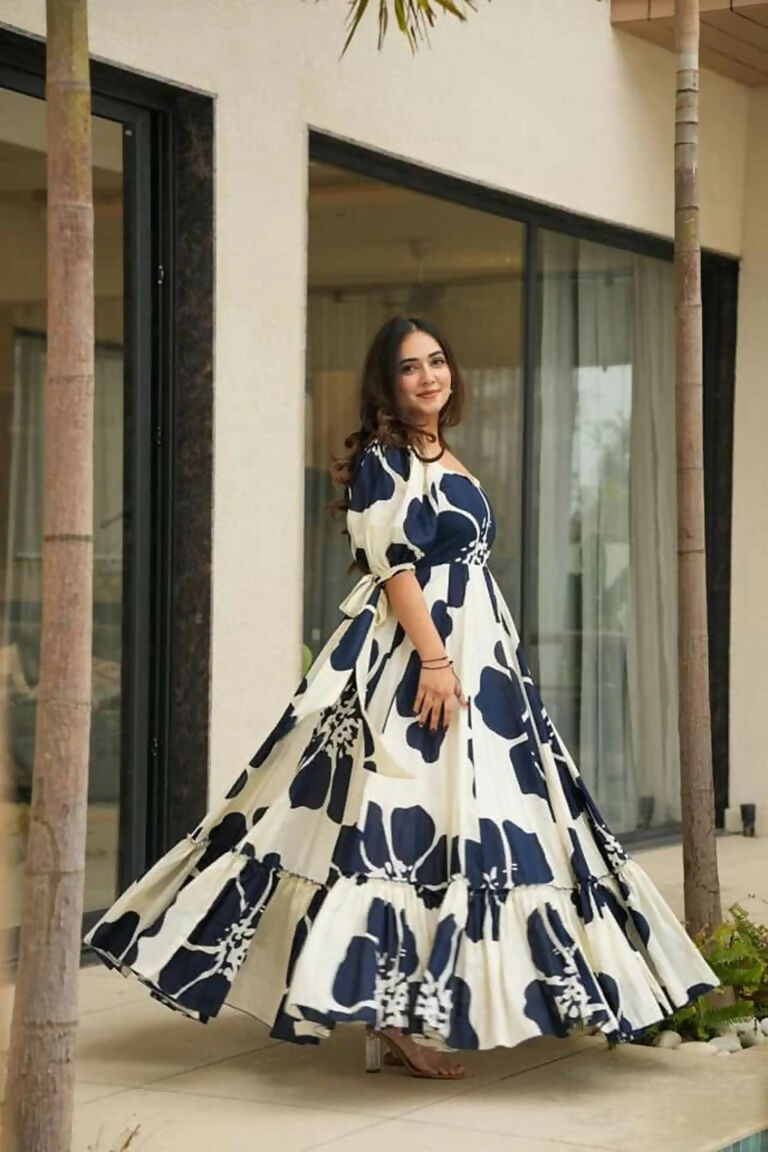 Aayaa Designer Cambric Cotton Printed Full Flaired Gown - Multi Color