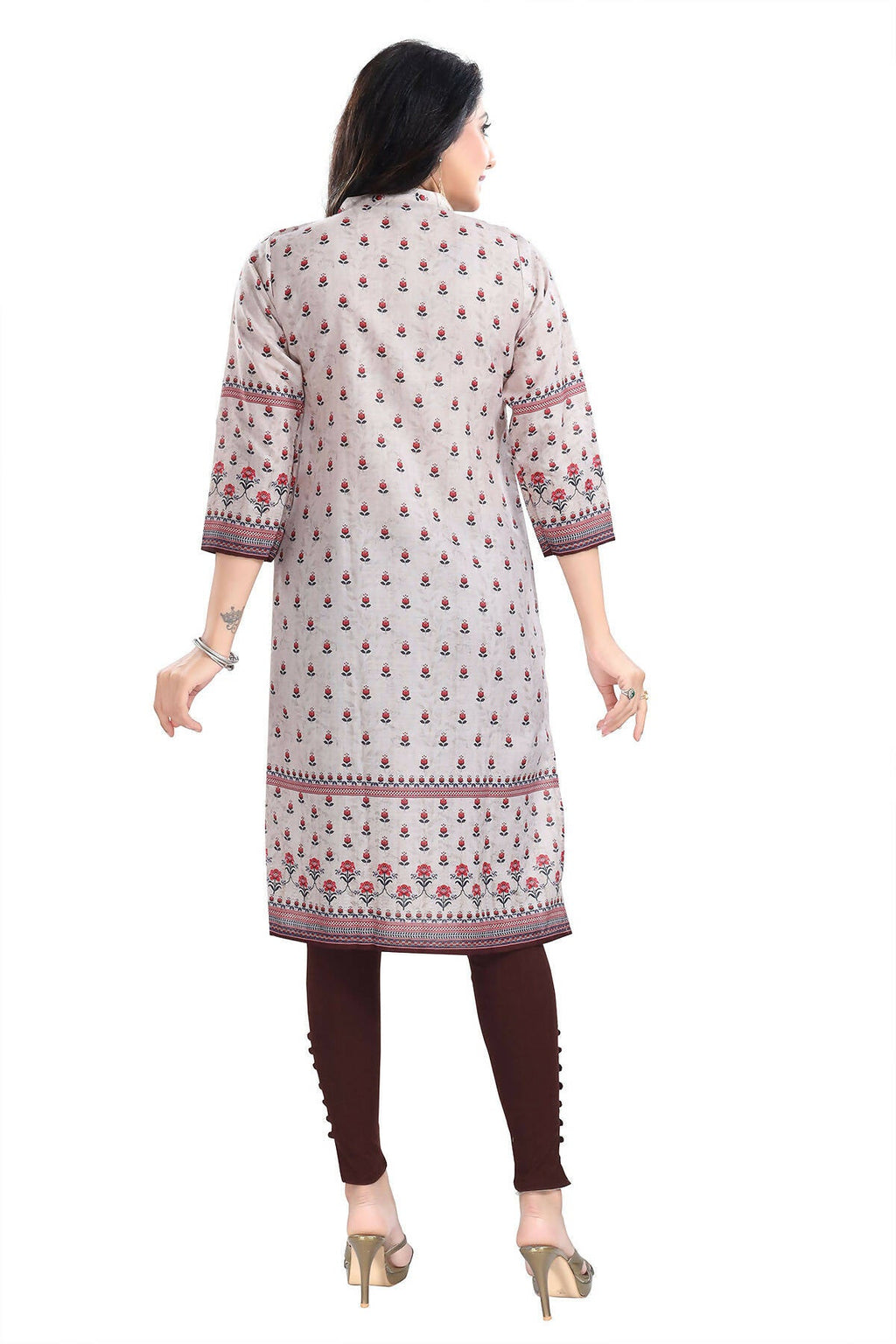 Snehal Creations Charming Cream Digital Print Cotton Slub Long Kurti Tunic