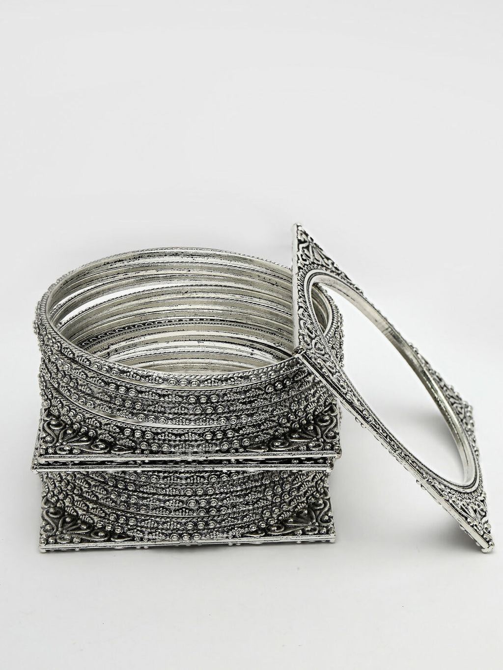 NVR Women's Set of 8 Silver-Toned German Silver Oxidised Bangles