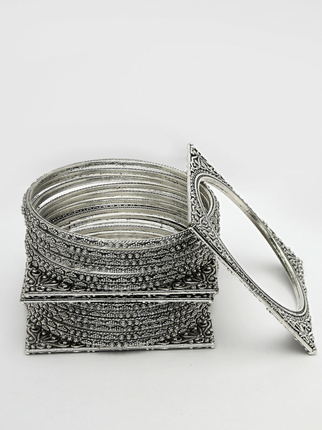 NVR Women's Set of 8 Silver-Toned German Silver Oxidised Bangles