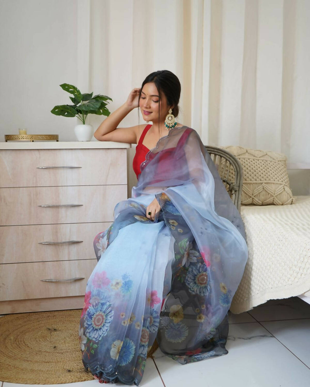 Vamsee Grey Organza Saree