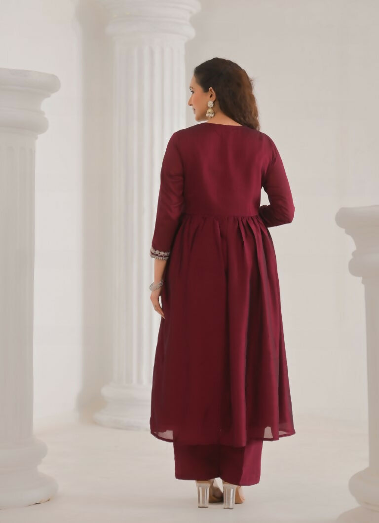 Ethnic Festive Wear Vichitra Silk Wine Stitched Suit With Dupatta - Tanisha