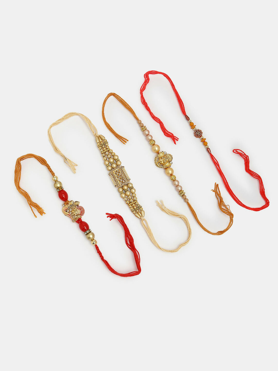 NVR Men Set of 4 Multicolor Stone-Studded Ganesh Rakhi With Roli Chawal