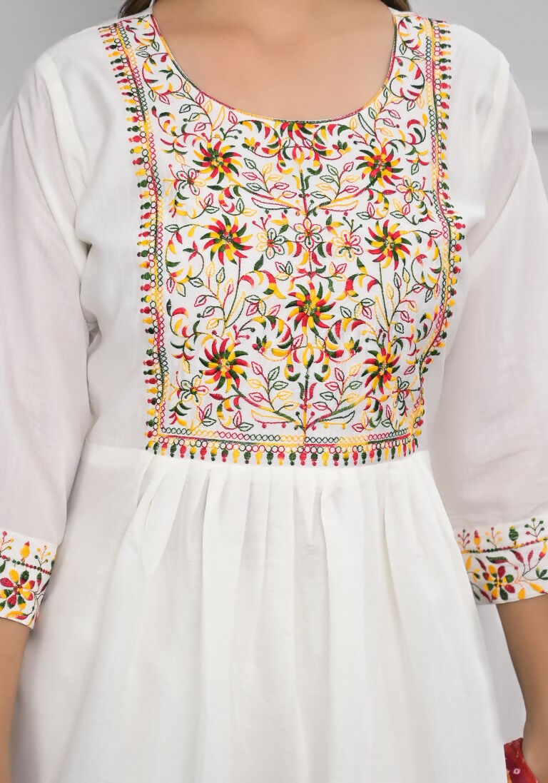 White Viscose Silk Embroidery with Thread and sequence Stitched Suit With Dupatta - Tanisha