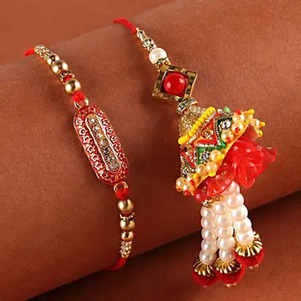 Capsule Rakhi & Pearl Lumba Set