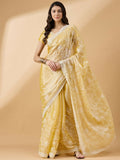 Yellow Tissue Slub Embroidered Saree with Unstitched Blouse - Vairagi