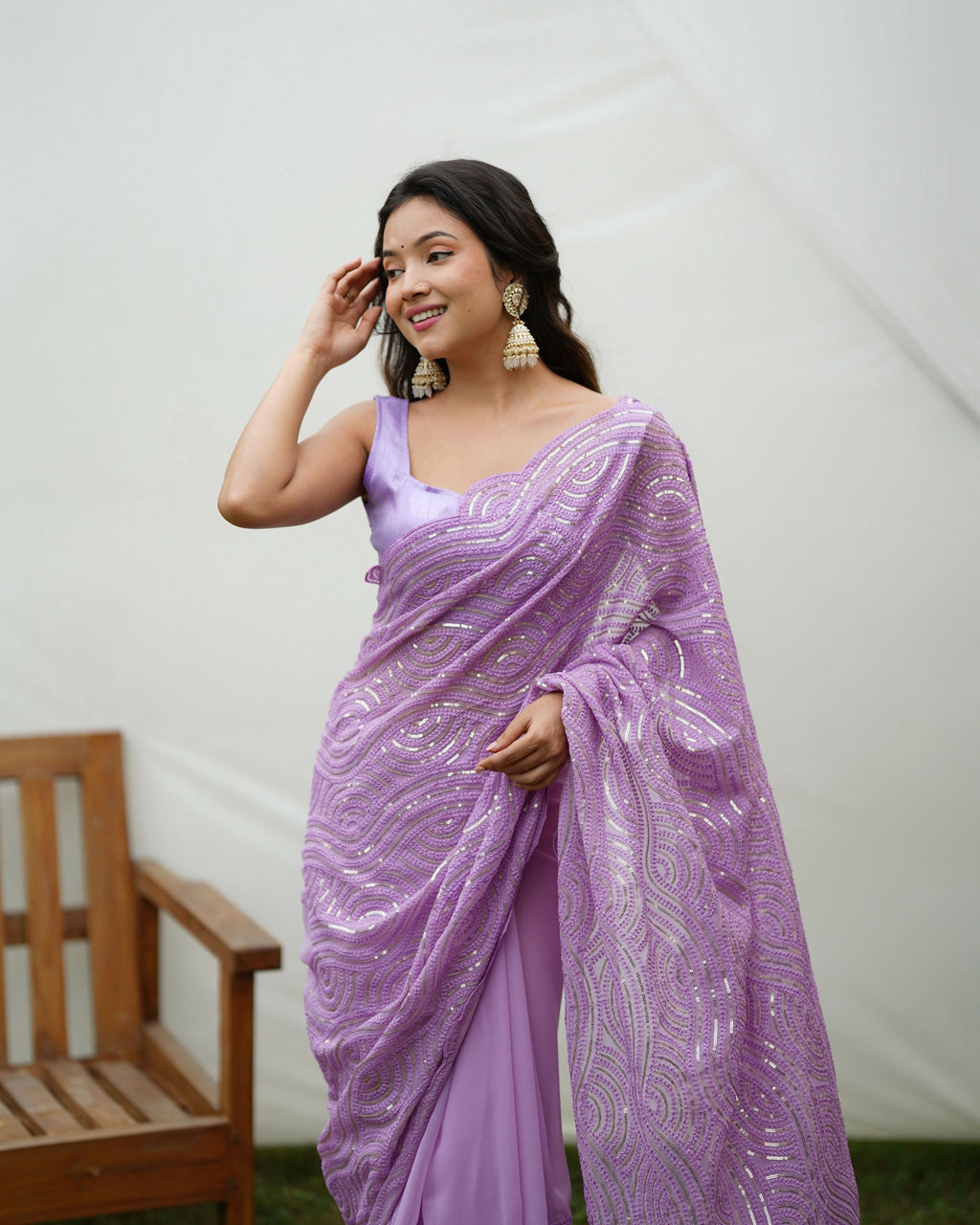 Vamsee Trending Sequins 1 Lavender Georgette Saree