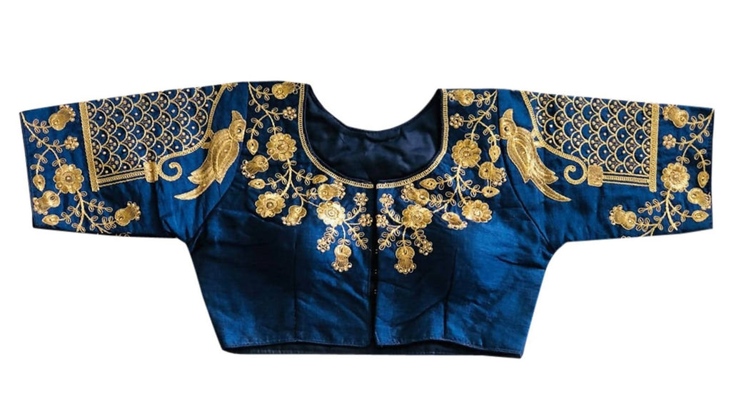 Vamika Beautiful Blue Banglori Silk Embroidery Blouse