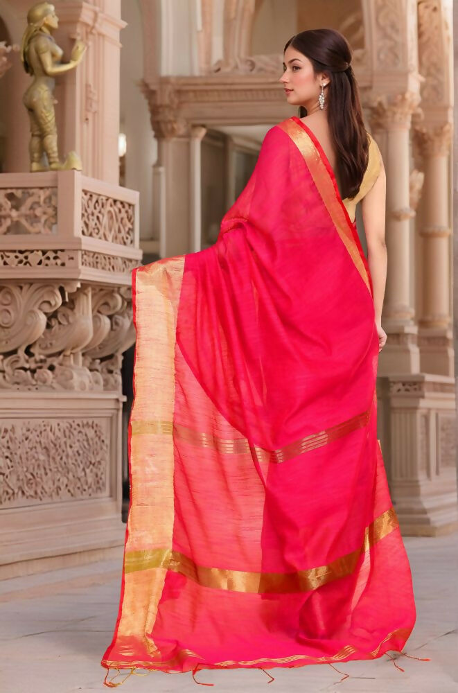 Joban Fashion Women Pink Trendy Cotton Saree