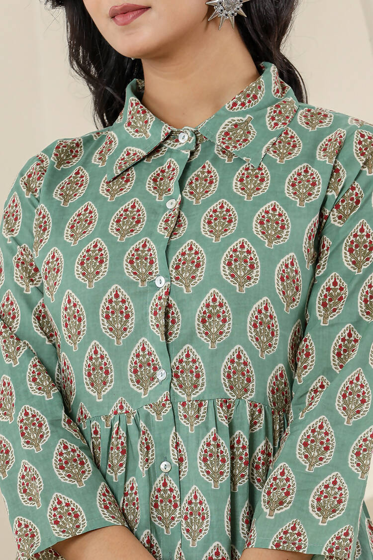 Kaajh Women's Green Printed Cotton Co-ord Set