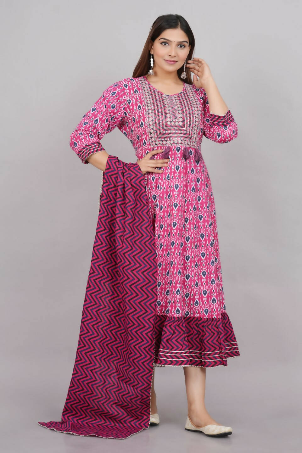 House of RP Women's Pink Cotton Kurta & Dupatta Set