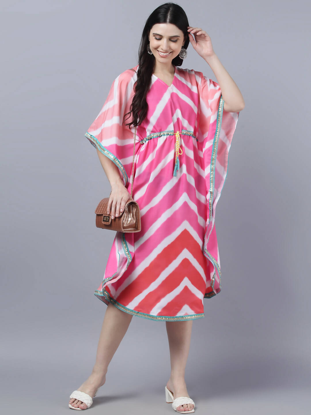 Myshka Women's Multicoloured Striped Kaftan Dress