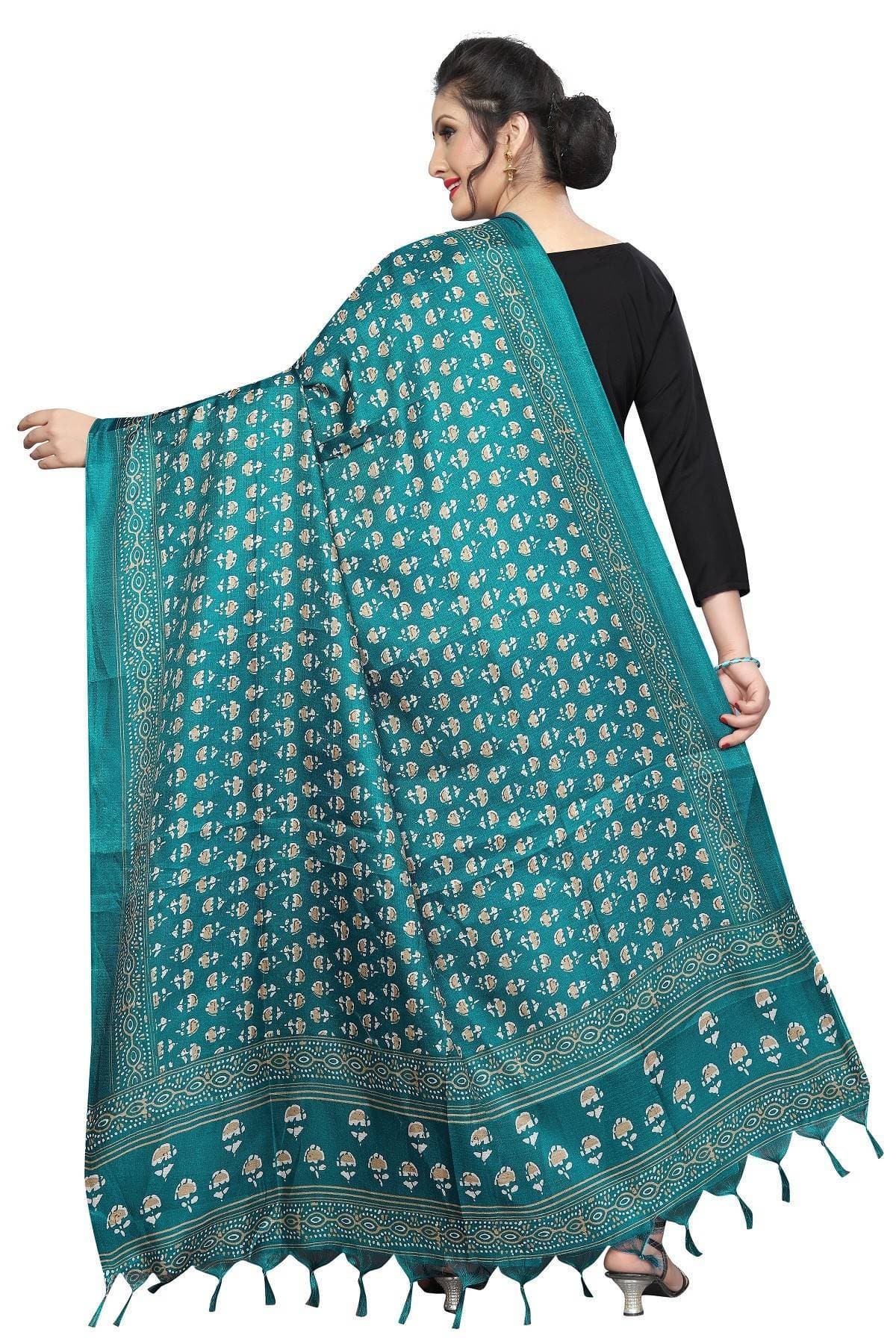 Vamika Rama Green Dot Printed Khadi Bhagalpuri Latest Dupatta
