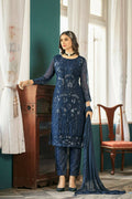 Blue Heavy Faux Georgette Embroidered Semi Stitched Suit - Dhvani