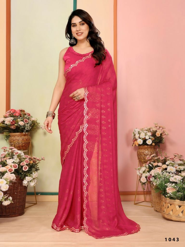 Aafreen Partywear Designer Pink White Rangoli Fancy Saree