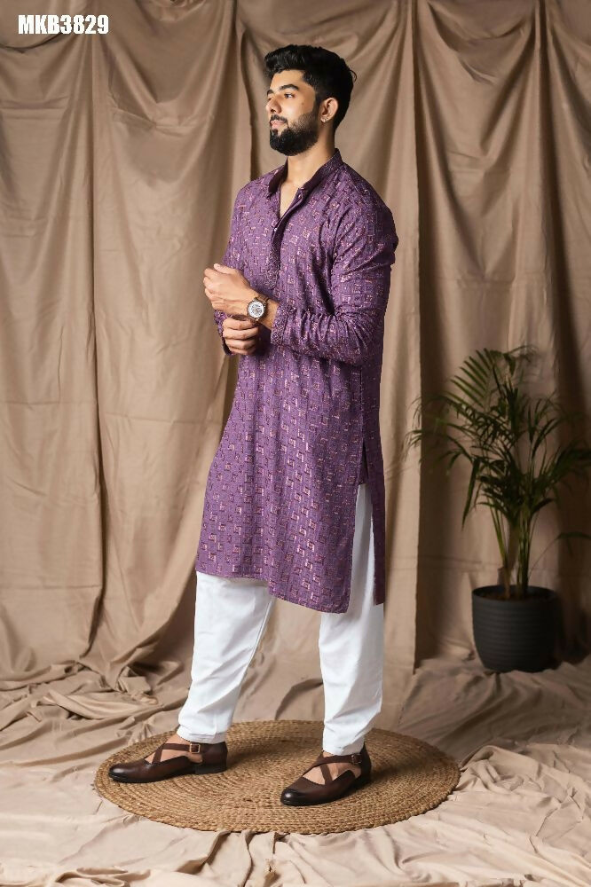 Purple Rayon Thread Embroidery Work Kurta Set - Mahotsav