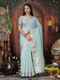 Shree Shyam Fashion Organza Sky Blue Saree