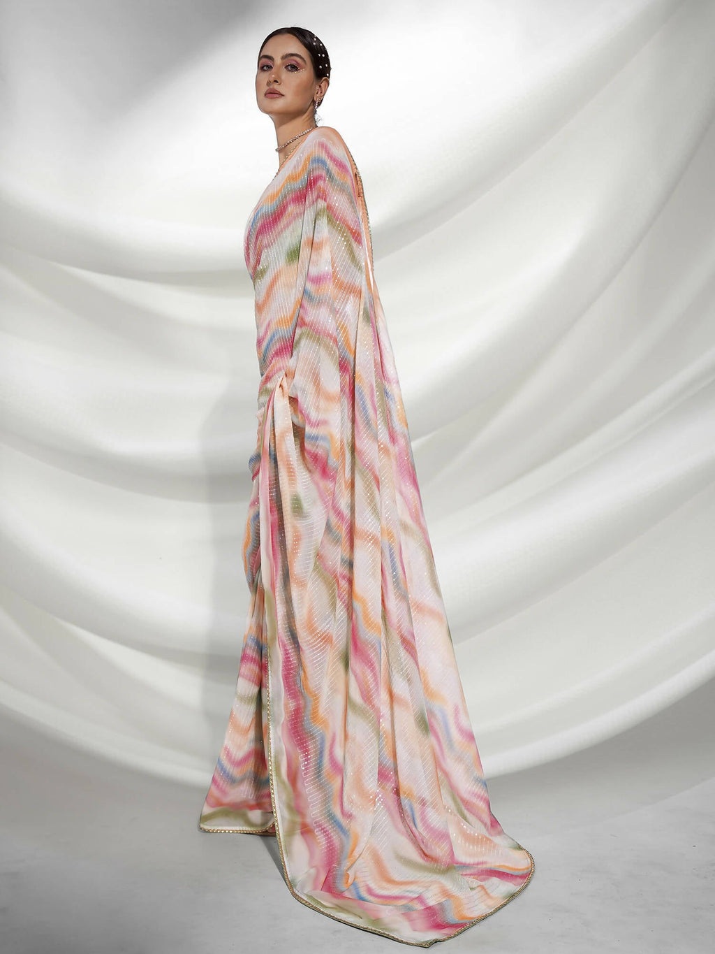 Pink Georgette Sequence Embroidery Saree With Unstitched Blouse Piece - Rajal