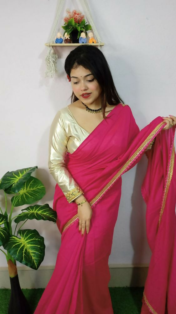 Exclusive Collection Beautiful Khadi Cotton Handloom Saree With Beautiful Zari Border - Pink