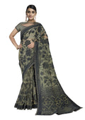 Green Weaved Zari Tissue Floral Saree With Blouse Piece - Norita Avyaan